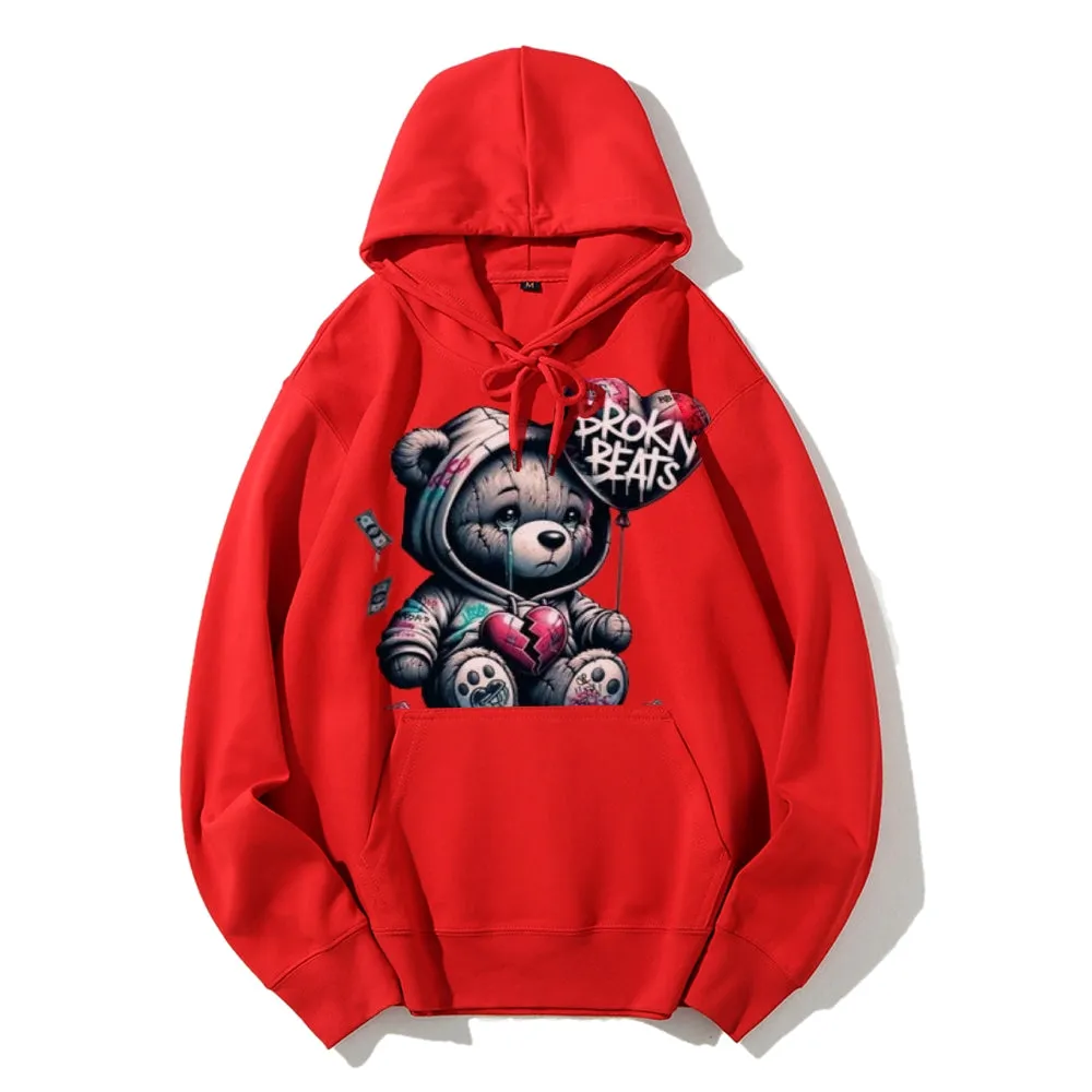 Women Cute Broken Bear Graphic Hoodies