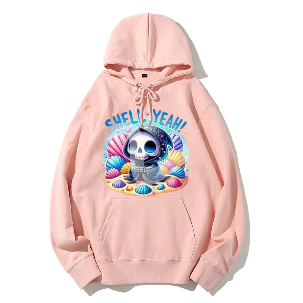 Women Cute Skeleton with Shell Graphic Hoodies