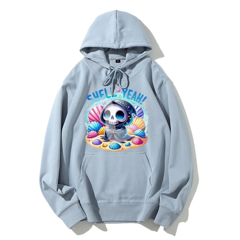 Women Cute Skeleton with Shell Graphic Hoodies