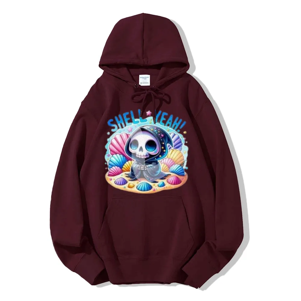 Women Cute Skeleton with Shell Graphic Hoodies