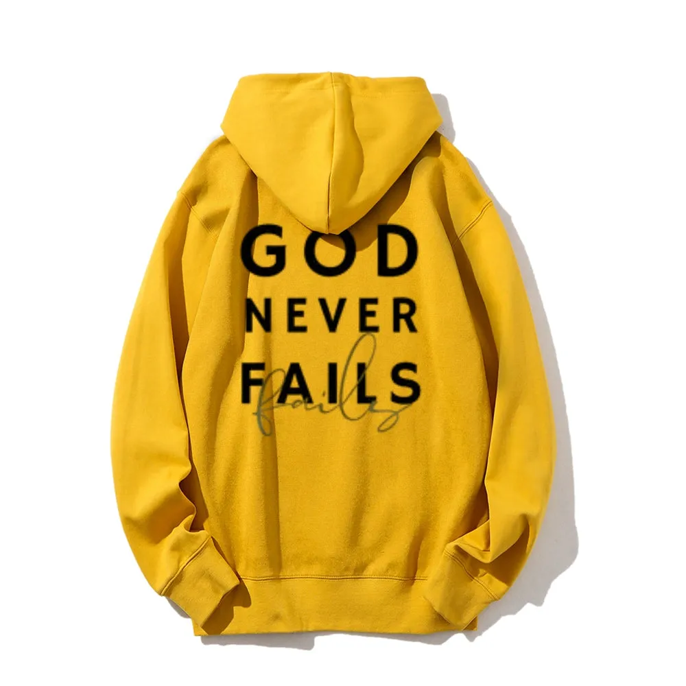 Women GOD NEVER FAILS Graphic Hoodies