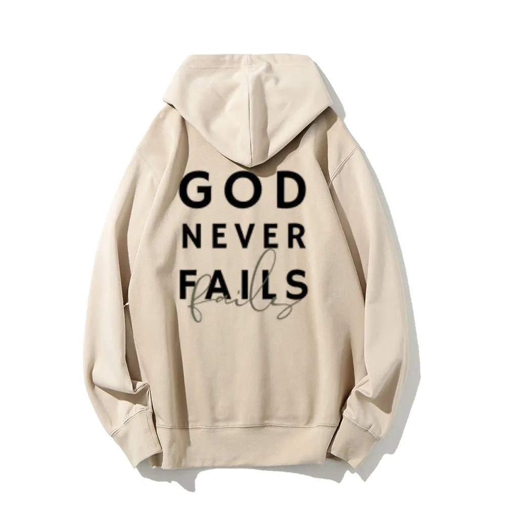 Women GOD NEVER FAILS Graphic Hoodies