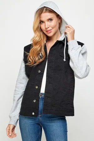 Women's Denim Jacket with Fleece Hoodies