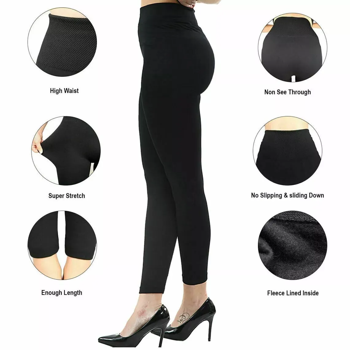 Women's Winter Fleece Lined High Waist Leggings Thermal Tummy Control Leggings