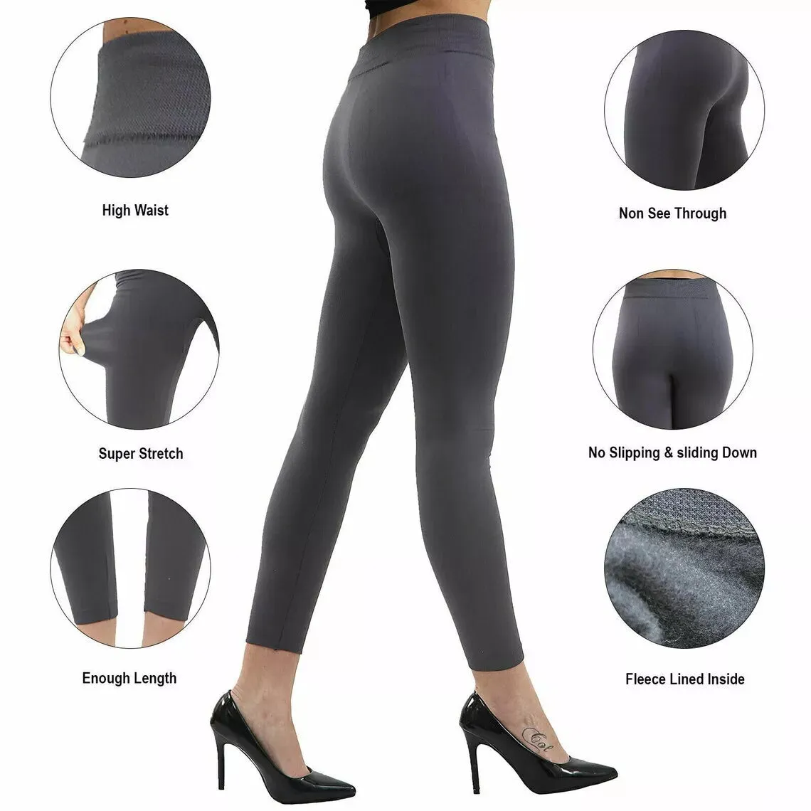 Women's Winter Fleece Lined High Waist Leggings Thermal Tummy Control Leggings