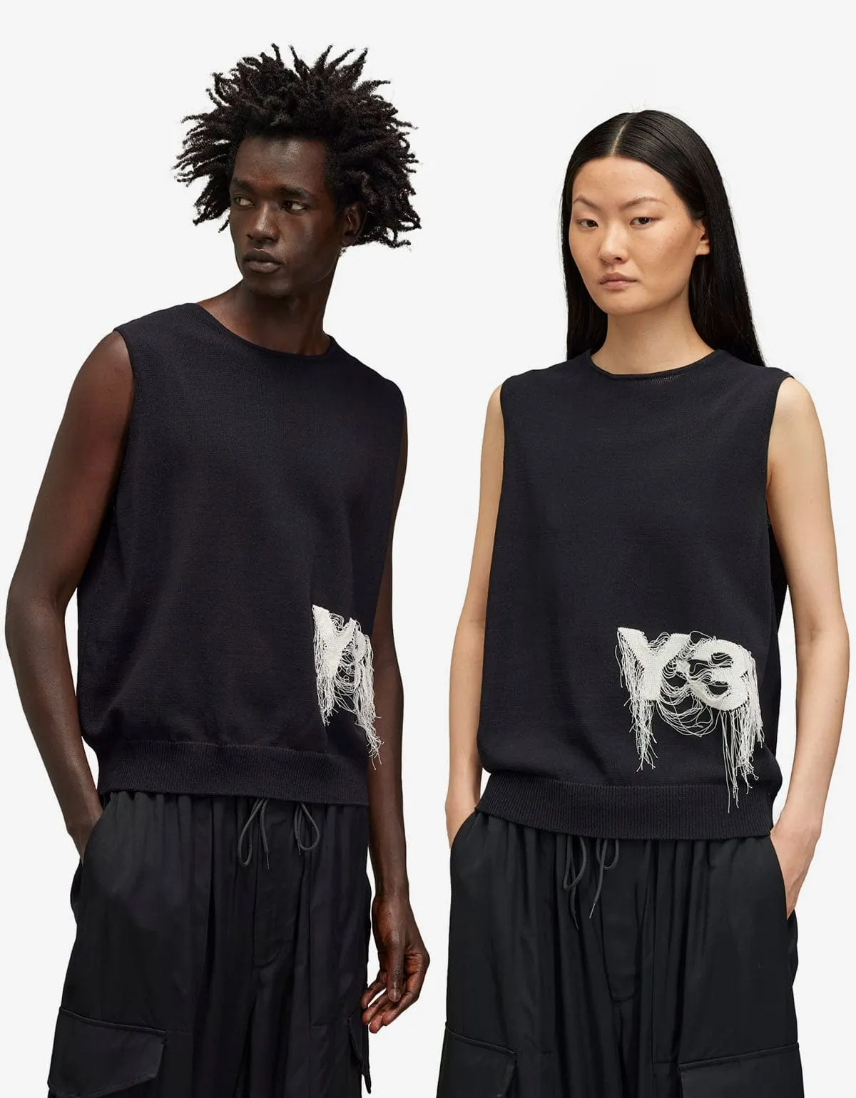 Y-3 Black Flayed Logo Vest